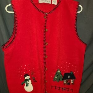 Marisa Christina Red Vest with Embroidered Details Sz Medium